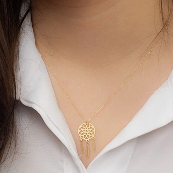 14kt Gold Diamond Dreamcatcher Necklace - Picture 9 of 10